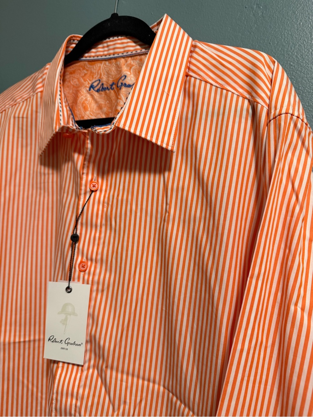 Robert Graham Men’s Orange White Striped Button Long Sleeve Stretch Shirt Sz 3XL